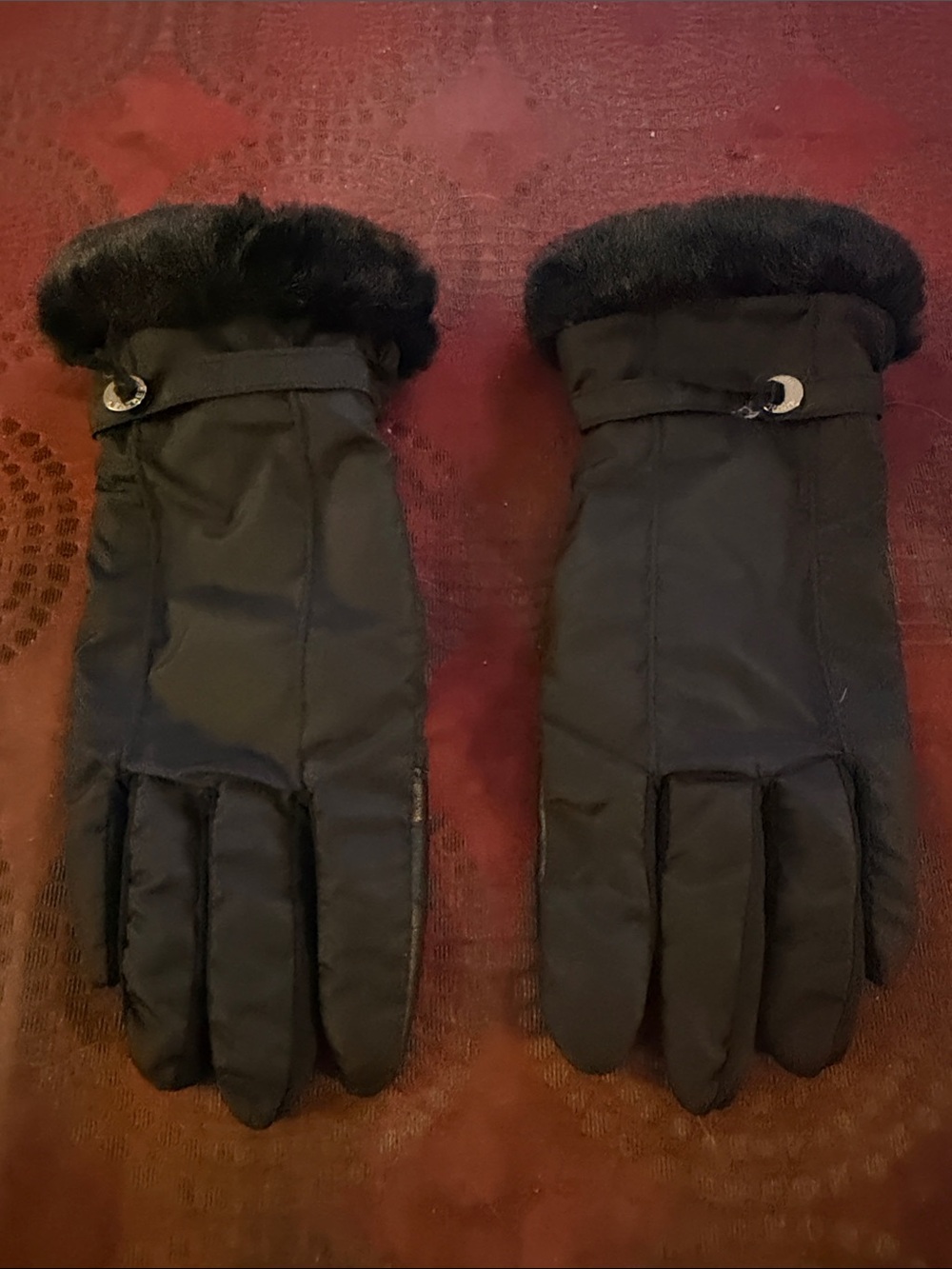 Black Faux Fur Cuff Winter Gloves